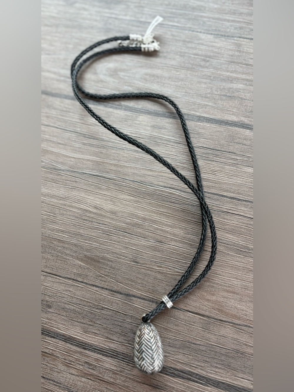 Brighton Neema Black Braided Leather Cord with Silver Etched Pendant
